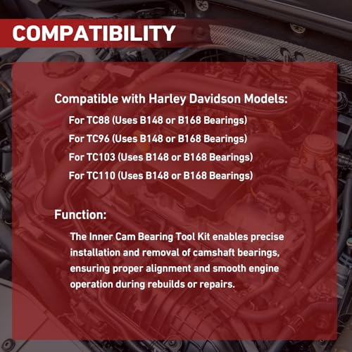Image of Inner Cam Bearing Tool Kit Compatible with Harley Davidson Twin Cam 88 /96 /103 /110 & Dyna Models, Professional Installer & Puller Set