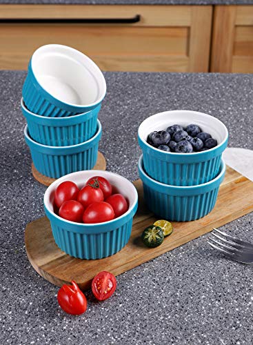 Image of Sweese 501.607 Porcelain Souffle Dishes, Ramekins - 8 Ounce for Souffle, Creme Brulee and Ice Cream - Set of 6, Steel Blue
