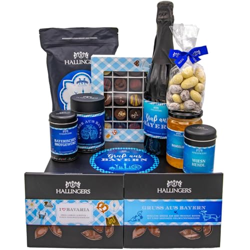 Hallingers Genuss Manufaktur Feinkost Geschenk-Set - XXL-Geschenkkorb 'Gruß aus Bayern' große Selektion Sekt, Schokolade, Kaffee, Biergelee, Pralinen & viel mehr, Geschenkidee für Frauen Männer