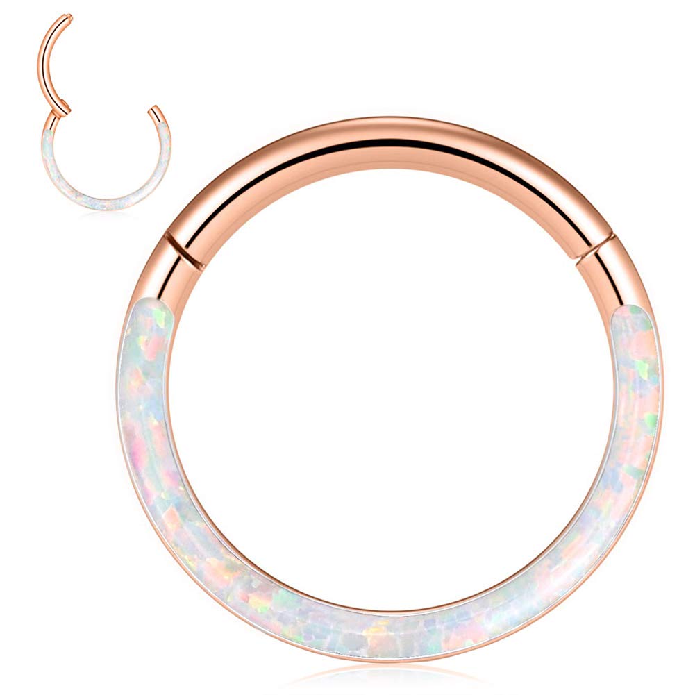 Longbeauty Pendiente para cartílago de 1,2 mm de circonia cúbica, oro rosa/plata, de acero inoxidable 316L, con ópalo, para daith, hélix, tragus, joya azul, blanco, rosa, lila, Acero inoxidable, Opal