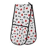 Long Double Oven Mitt for Baking Animal Dog Paw Print Red Heart Heat Resistant Quilted Double Oven G