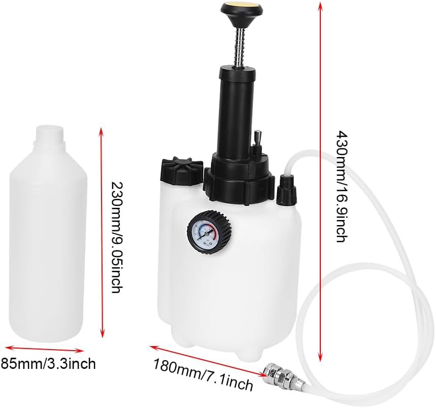 Brake Fluid Pneumatic Extractor, Engine Oil Extractor Tool with 3L Large Capacity, Real - Time Pressure Gauge, Oil - Silicone Hose for Gearbox Transmission