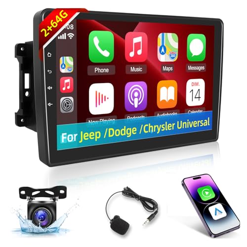 Estéreo automotivo Android de 2 + 64 G para Jeep/Dodge/Chrysler - Rádio com tela sensível ao toque H
