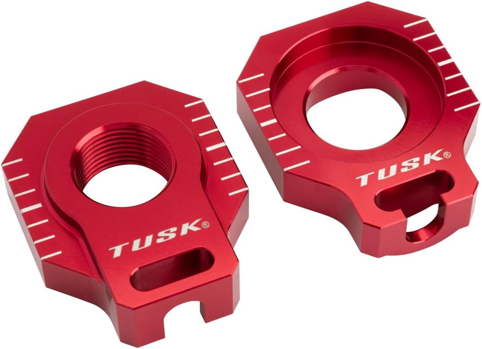Tusk Racing Axle Blocks – Red, Motorcycle Rear Axle Alignment and Chain Adjustment - Compatible with Beta 300 RR 2013-2024/300 Xtrainer 2015-2025
