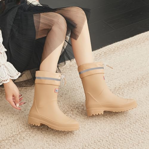 Image of Nutropa Mid Calf Rain Boots for Women, Anti-Slip Outdoor Work Rain Shoes | Waterproof Garden Boots, Lightweight, Comfortable Rainboots, Outdoor Mud Work Booties