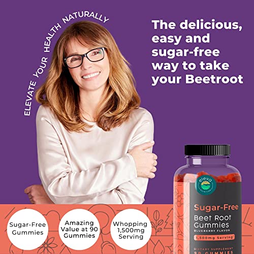 Eleva Nutrition Sugar-Free Beet Root Gummies With 1,500Mg Of Beet Root Per Serving - Rich In Vitamin C & Folate (Vitamin B9) - No Sugar, No Corn Syrup - 45-Day Supply (90 Beet Gummies) #TOP1