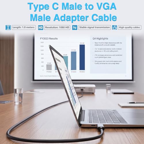 Câble USB C vers VGA convertisseur actif 1080p pour ordinateur de bureau et Xbox