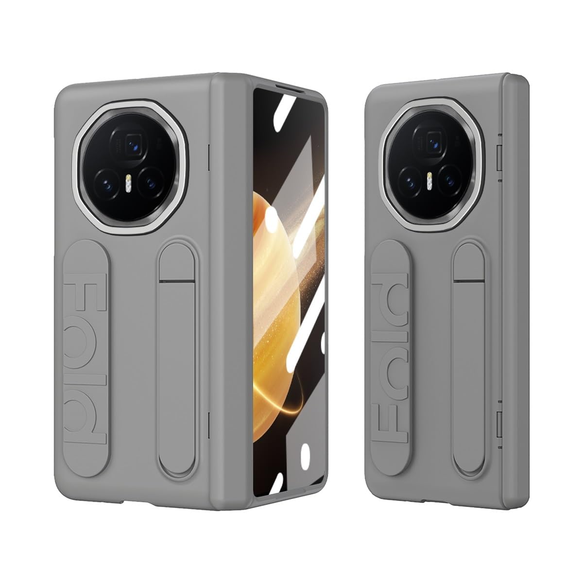 Hülle Für Honor Magic V3, Displayschutzfolie, Ganzkörper-Schutzhülle Mit Verstellbarem Ständer Und Fingerschlaufe, Handheld-Design, Stoßfeste, Schlanke Flip-Handyhülle,Grey