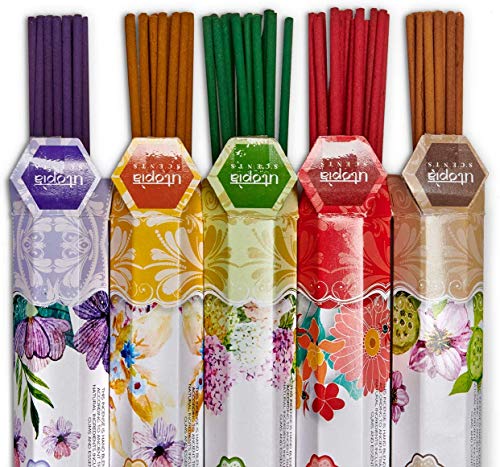 Utopia Scents Premium Quality Incense Sticks. Pine & Berries, Red Currant, French Lavender, Patchouli Neroli, White Tea & Ginger. Variety Gift Pack 75 Sticks, Includes A Free Holder #TOP2