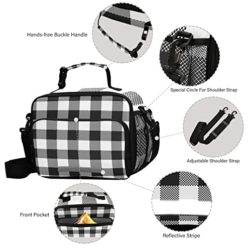 Eionryn G270233871P584C620S1262 Black White Buffalo Plaid Lunch Bags Tartan Check Lunch Box Insulated Cooler Bag Reusable Tote Shoulder Bag thumb #3