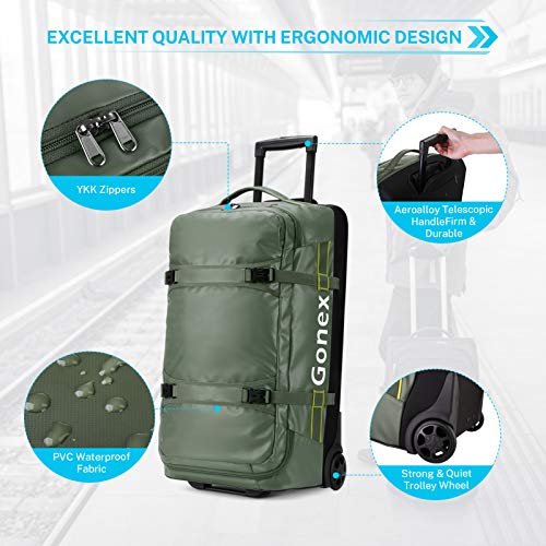 Gonex Rolling Duffle Bag with Wheels, 70L Water Repellent Wheeled Travel Duffel Luggage with Rollers 26 inch, Olive Green