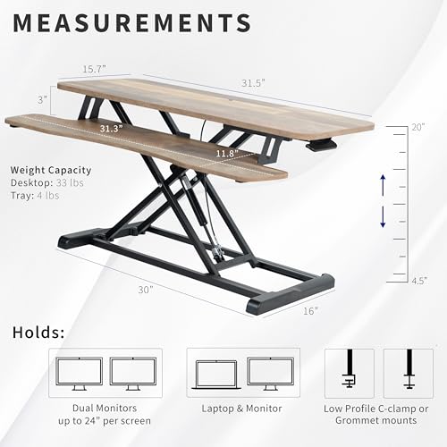 Image of VIVO 32 inch Desk Converter, K Series, Height Adjustable Sit to Stand Riser, Dual Monitor and Laptop Workstation with Wide Keyboard Tray, Reclaimed Wood Top, Black Frame, DESK-V000KP