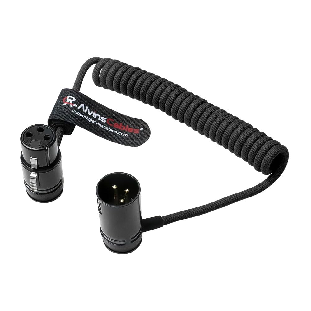 Alvin's Cables Câble spiralé XLR à 3 broches mâle vers femelle ultra flexible renforcé en aramide pour appareils photo Sony, Canon, Blackmagic Pro et audio studio (noir)