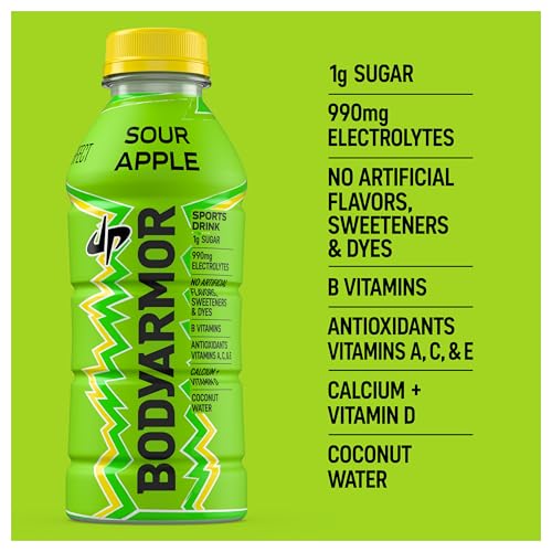 Image of BODYARMOR LYTE, Dude Perfect Sour Apple, Electrolyte Drink, 16 Fl Oz Bottles (12 Pack), Coconut Water Sports Drink, Natural Flavor & B Vitamins