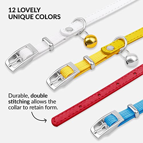 Image of CollarDirect Leather Cat Collar with Bell - Kitten Collar, Small and Big Cat Collar for Boy Cats, Girl Cats with Safety Elastic Strap (Neck Fit 8 inch-11 inch, Red)