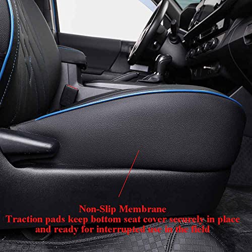 Image of EKR Tacoma Seat Covers Custom Fit for Toyota Tacoma 2016 2017 2018 2019 2020 2021 2022 2023 Double Cab /Crew Cab -Truck Seat Covers for Car Full Set,Faux Leather (Black with Blue Trim)