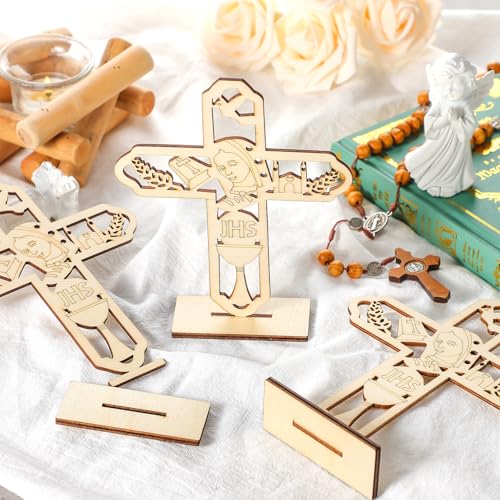 Image of Marsui 16 Pcs Wooden Baptism Centerpieces for Table, Recuerdos De Bautizo para Religious Catholic Table Decor for Lent Easter Christening Communion Baby Shower Wedding School Church(Jhs)