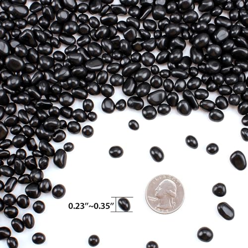 Image of Keedolla 2 lbs /900g Aquarium Fish Tank Gravel Rocks Glass Pebbles Gemstones, Black Glass Stones Vase Filler for Fountain Succulent Plant Decorative Rock Pebble Stone