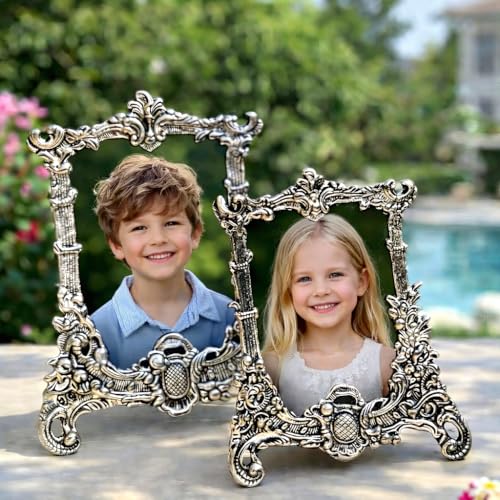 Image of LABHCART Ornate Baroque Picture Frames, Antique Silver, Metal, Decorative Vintage Style, Set of 2