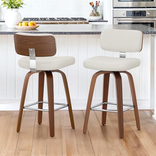 LUE BONA Tabouret Bar Rotatif sur 360°,Tabourets de Bar Lot de 2,Chaises de Bar avec Matelassé Simili Cuir,Hauteur 67 cm,Tabouret Bar Bois avec Dossier et...