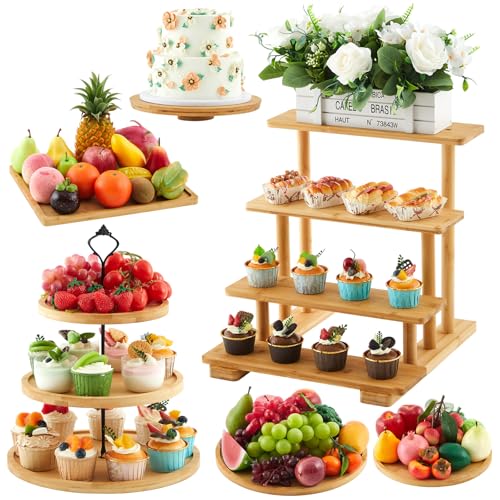 Roowest Set of 6 Wood Dessert Table Display Stands 3 Tier,Bamboo