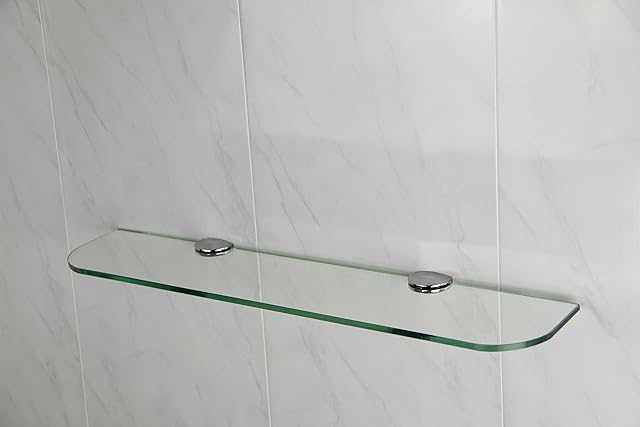 BSM Marketing Glass shelf with curved corners 3 sizes 300mm 400mm 500mm and 3 colours Clear White Black Bathroom Kitchen Bedroom (500mm x 100mm, Clear)