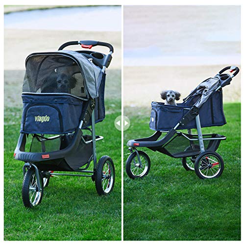 VIAGDO Premium Heavy Duty Pet Stroller for Small Medium Dogs & Cats, 3