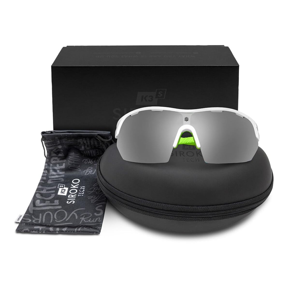 SIROKO - Occhiali Sportivi Fotocromatici K3s PhotoChromic Fluor Bianco/Verde