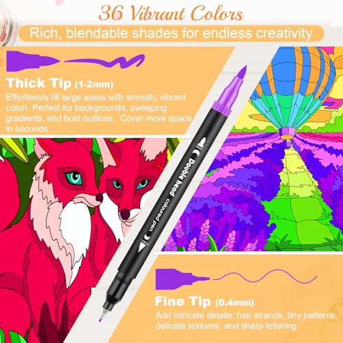 Image of ADEVIAN 3-in-1 Color by Numbers Adult Coloring Books with 36 Colors Markers - Spiral Bound & Single-Sided, Easy Number Matching & Tear-Out for Framing, Stress Relief & Creativity for Beginners