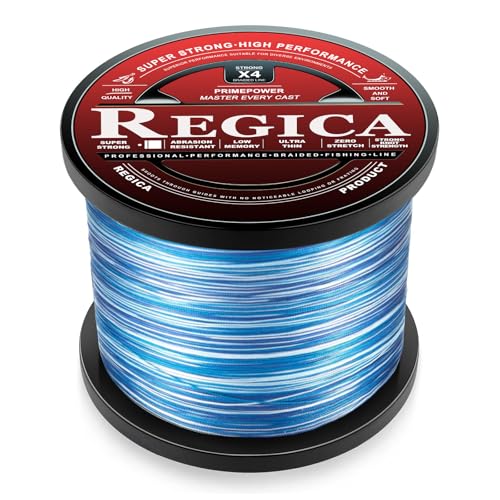 Regica Braided Fishing Line - Abrasion Resistant, Zero Stretch, Ultra-Thin Diameter, Super Strong - 4 Strand 8 Strand, 6lb-100lb, 150/300/500 Yards for Saltwater or Freshwater, Colored Braid Line