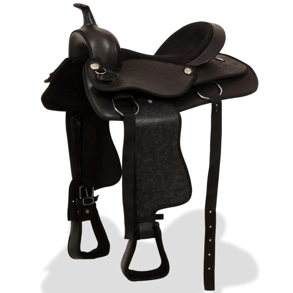 Home Garden - Sella western in vera pelle, 43,2 cm, colore: Nero