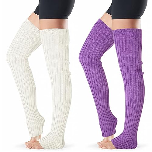 Image of XEPST 2 Pairs Leg Warmers for Women, High Boot Cuffs Knitted Boot Topper Warmers Over Knee Footless Socks for Winter Warmer