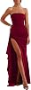 Womens Strapless Maxi Evening Dress Sexy High Slit Ruched Party Long Dress Irregular Hem Elegant Bandeau Dresses Sleeveless Bodycon Prom Dresses for Club Cocktail Wedding Formal Gowns