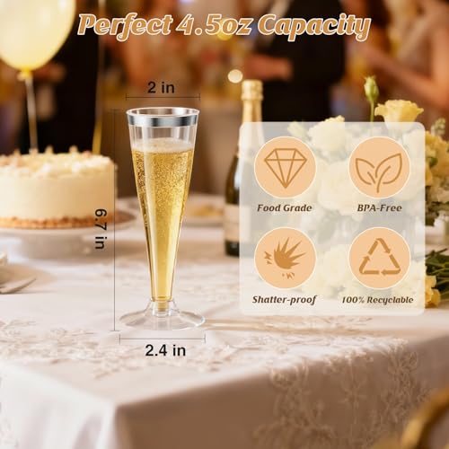 Torchero 40 Pack Silver Rim Champagne Flutes Plastic Wine Glasses Disposable, Silver Rim Mimosa Glasses Party Supplies for 2026 Engagement Wedding Birthday Bar New Years Eve Parties Holiday by Torchero - Used condition - Image 2