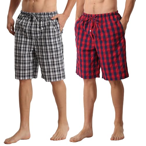 YUSHOW Pantalon Pijama Corto Hombre Algodón Cuadros Suaves Pantalones de Ocio con Bolsillos y Cordón Verano 2 Piezas