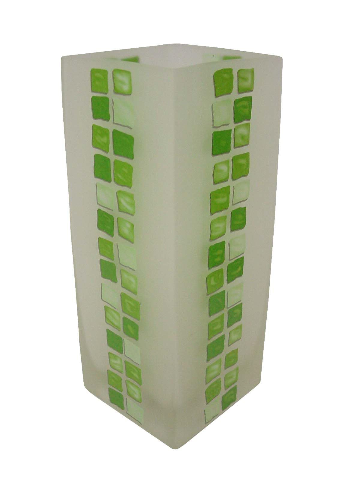 Jarron FLORERO Cristal Cuadrado Mate Frost TRANSLUCIDO Grande Mosaico Verde