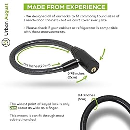 Urban August Child-Proof Refrigerator Lock for Kids & Adults - Lock for French Door Fridge and Cabinet (Small, Black, 3 Pack Keyed Alike)