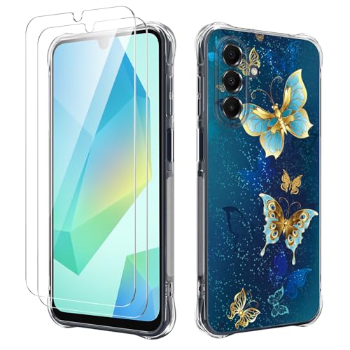 FollmeAir for Galaxy A17 5G Case with 2 PCS Screen Protectors,Girls Women Slim Flexible TPU Bumper Shock Absorption Rubber Soft Cover for Samsung Galaxy A17 5G (Butterfly)