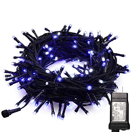 MYGOTO 33FT 100 LEDs String Lights,Green Wire Waterproof Fairy Lights 8 Modes 30V UL Certified Plug in Xmas Lights for Home, Garden, Wedding, Party, Christmas Decoration Indoor Outdoor (Blue+White)