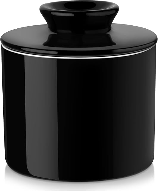 LOVECASA, masło z chłodzeniem, 180ml, dzwony do sera, porcelanowy słoik na masło, konserwuje masło serowe bez lodówki (czarny)