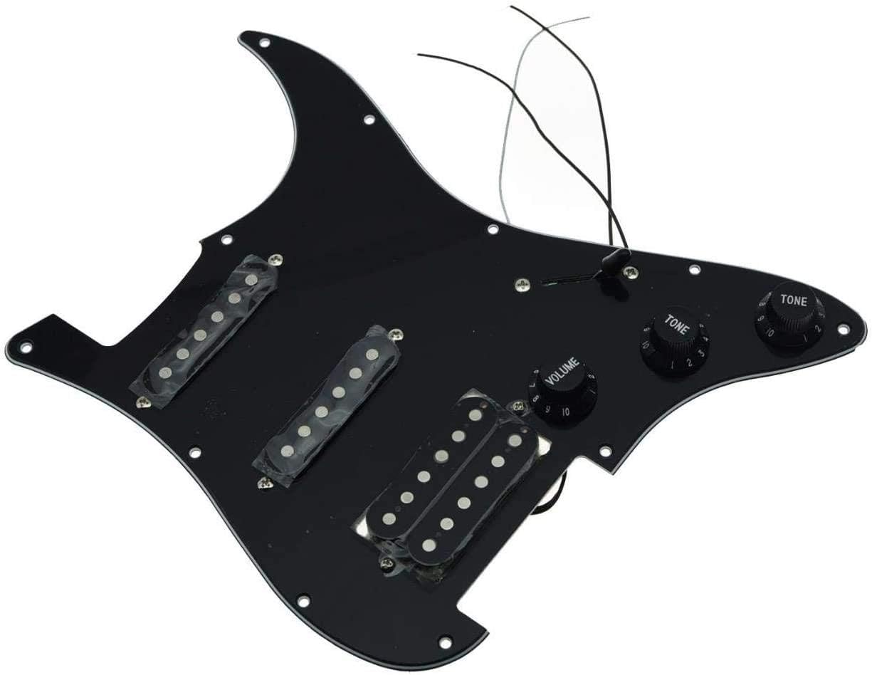 Dopro Prewired Loaded Strat HSS Pickguard for Squier Import Stratocaster Black 3 Ply