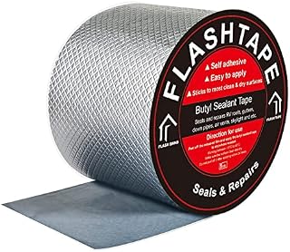 fowong Aluminum Waterproof Tape, 100mm (W) X5M (L) X1.5mm (T) Butyl Sealing Repair Tape Aluminum Foil Self-Adhesive Thick Repair Tape for Sealing and Fastening for Pool Hole Pipe Roof RV Bathroom