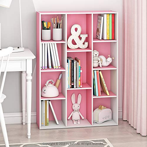 Image of Furinno LUDER Book Shelf, 11-Cube Bookshelf, Reversible Bookcase, 9.4 x 29.1 x 41.7, Easy Assembly, for Living Room, Bedroom, Home Office, White /Pink