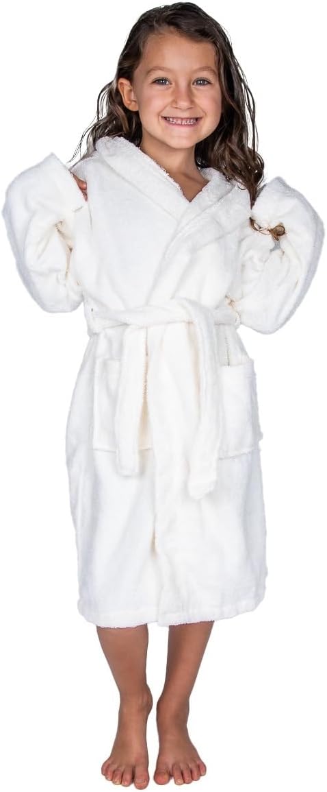 BAGNO MILANO Kids Organic Turkish Cotton Hooded Beach Cover-Up Towel, GOTS Certified, for Boys and Girls (White, 6-8 Years)