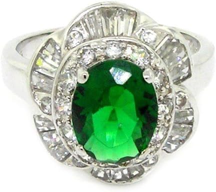 Alljoy Vintage Royal Engagement Ring w/Emerald & White CZs