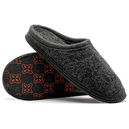 Image of LE KAPMOZ Men's Boiled Wool House Slippers Breathable Winter Warm Slip on Mules Indoor /Outdoor Slipper for Women Two Tone Cap Toe Clog