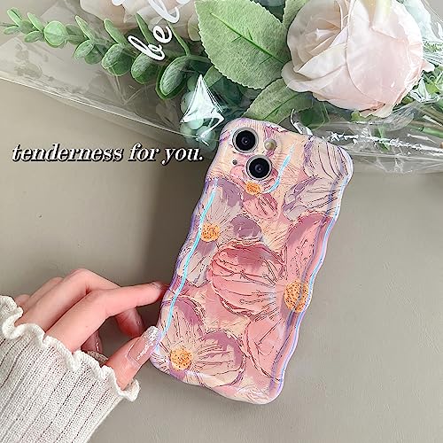 Coque iPhone 14 Pro Max laser blu-ray silicone antichoc fleurs rose