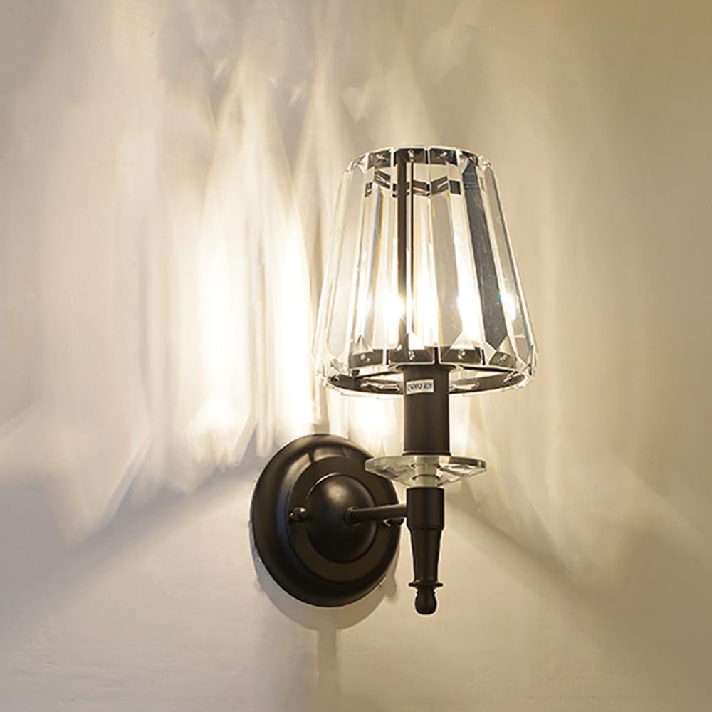 13 inch Crystal Wall Lamp Sconce, Luxury Modern Bathroom Vanity Mirror Light Wall Light Fixture for Bedroom Living Room Dining Room Wall Flush Mount Indoor Lighting, Black Included Bulb