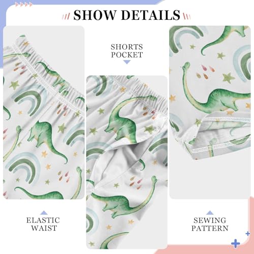 Dinosaur Rainbow Stars Boys Long Pants Soft Trousers Elastic Waist Kids Lounge Bottoms with Pockets S-XL4