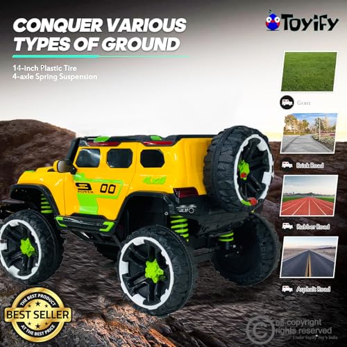 Image of Driving EV Cars for 1, 2, 3, 4, 5, 6 Years | Remote + Steering + Mobile App Control | Kids Jeeps (Big Size Jeep [2-10 Years], Yellow)